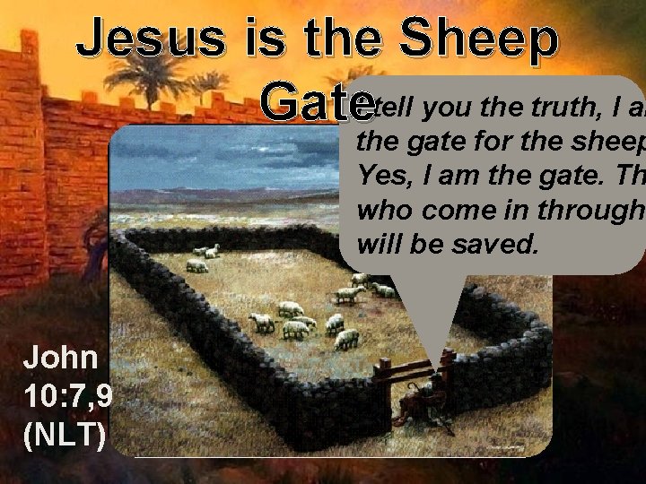 Jesus is the Sheep Gate. I tell you the truth, I am the gate