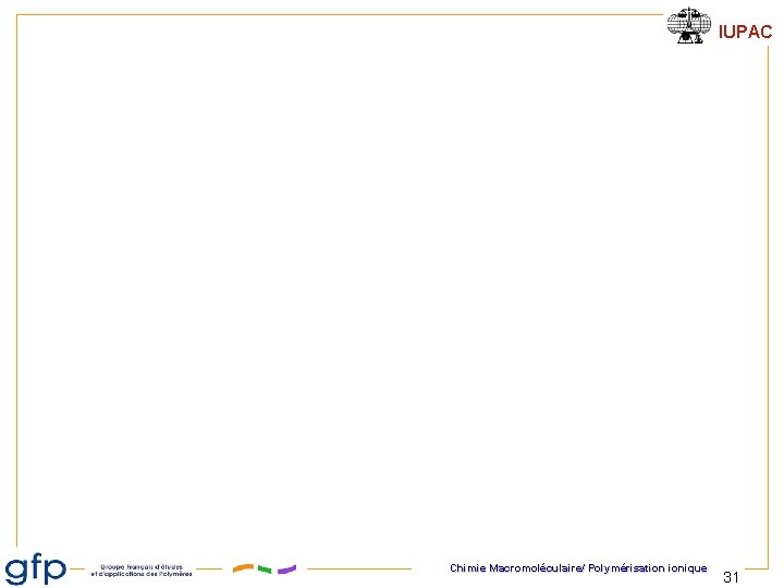 IUPAC Chimie Macromoléculaire/ Polymérisation ionique 31 