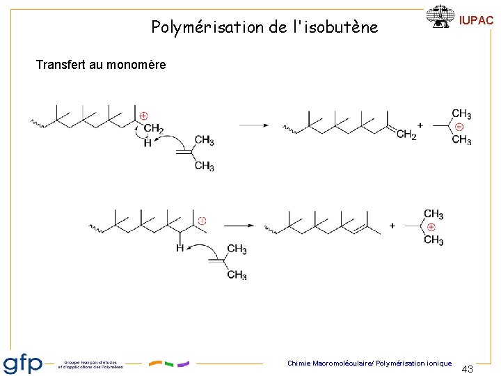 Polymérisation de l'isobutène IUPAC Transfert au monomère Chimie Macromoléculaire/ Polymérisation ionique 43 