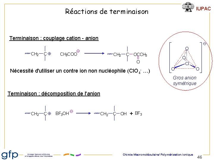 Réactions de terminaison IUPAC Terminaison : couplage cation - anion O CH 2 C