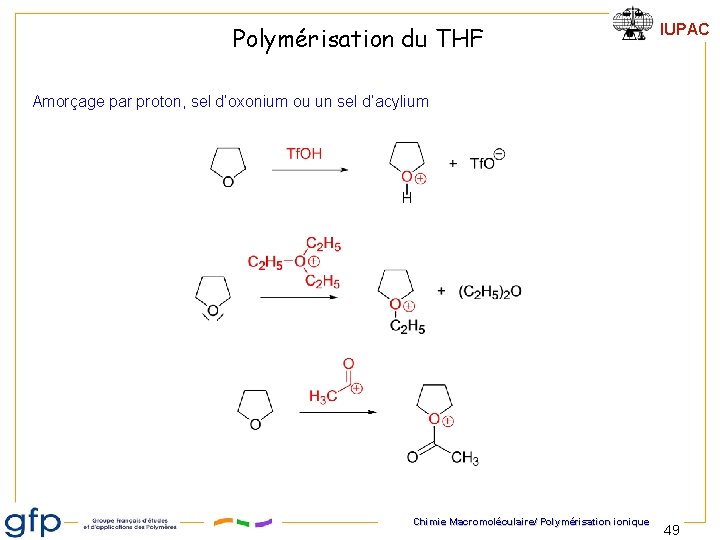 Polymérisation du THF IUPAC Amorçage par proton, sel d’oxonium ou un sel d’acylium Chimie