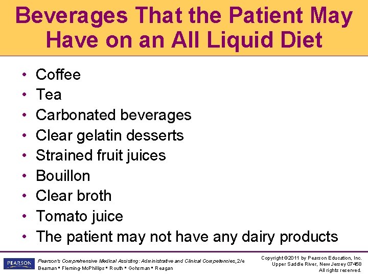 Beverages That the Patient May Have on an All Liquid Diet • • •
