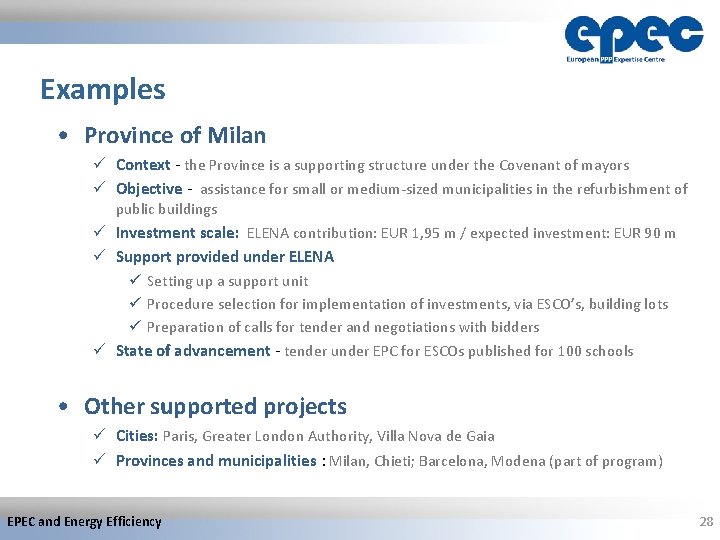 Examples • Province of Milan ü Context - the Province is a supporting structure