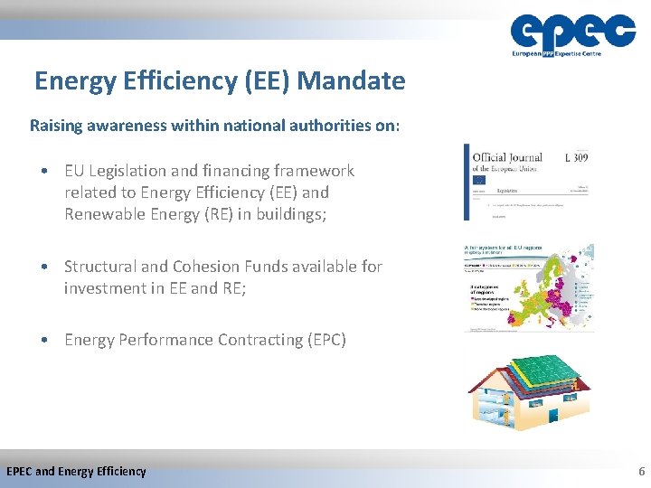 Energy Efficiency (EE) Mandate Raising awareness within national authorities on: • EU Legislation and