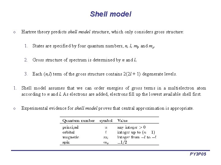 Shell model o Hartree theory predicts shell model structure, which only considers gross structure: