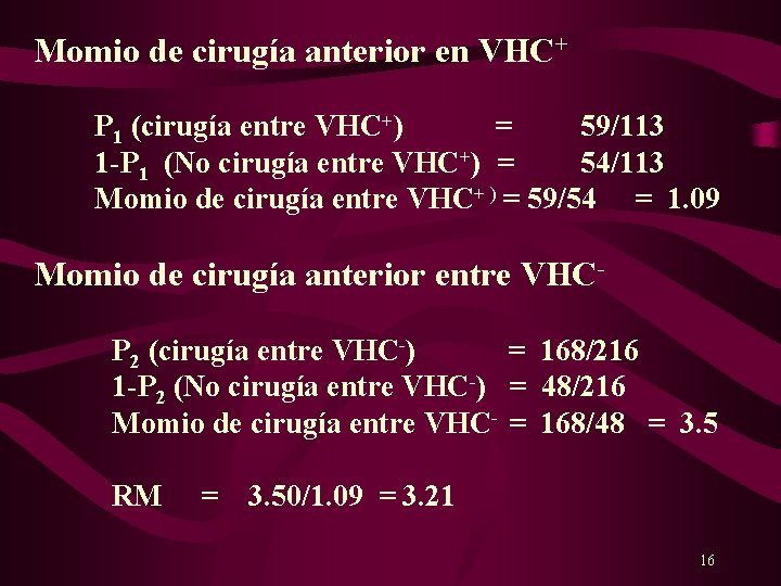 Momio de cirugía anterior en VHC+ P 1 (cirugía entre VHC+) = 59/113 1