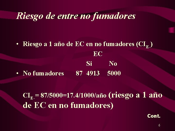 Riesgo de entre no fumadores • Riesgo a 1 año de EC en no