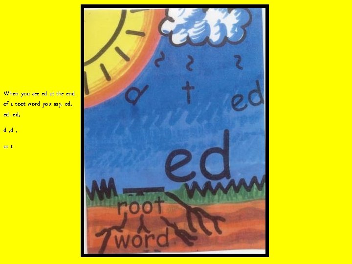 When you see ed at the end of a root word you say, ed,