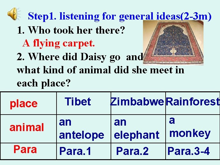 Step 1. listening for general ideas(2 -3 m) 1. Who took her there? A Step 1. listening for general ideas(2 -3 m) 1. Who took her there? A