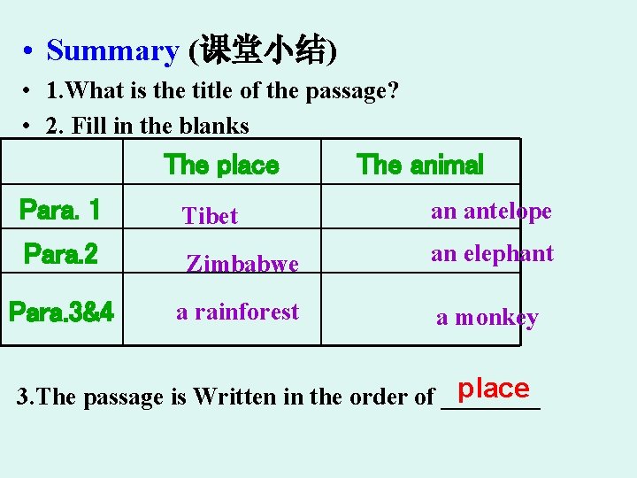 • Summary (课堂小结) • 1. What is the title of the passage? • • Summary (课堂小结) • 1. What is the title of the passage? •