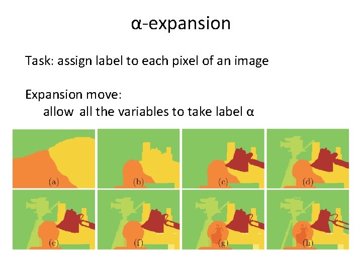 α-expansion Task: assign label to each pixel of an image Expansion move: allow all