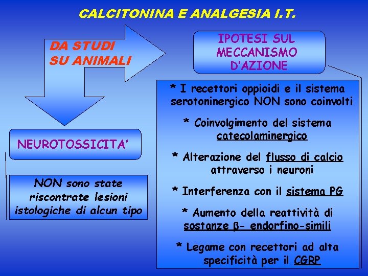 CALCITONINA E ANALGESIA I. T. DA STUDI SU ANIMALI IPOTESI SUL MECCANISMO D’AZIONE *