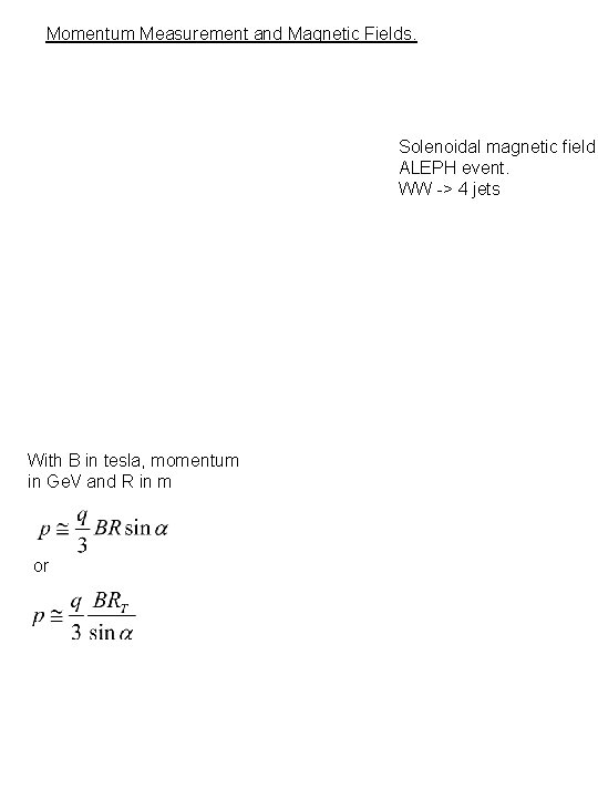 Momentum Measurement and Magnetic Fields. Solenoidal magnetic field. ALEPH event. WW -> 4 jets