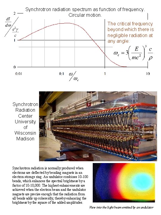 Synchrotron radiation spectrum as function of frequency. Circular motion. The critical frequency beyond which