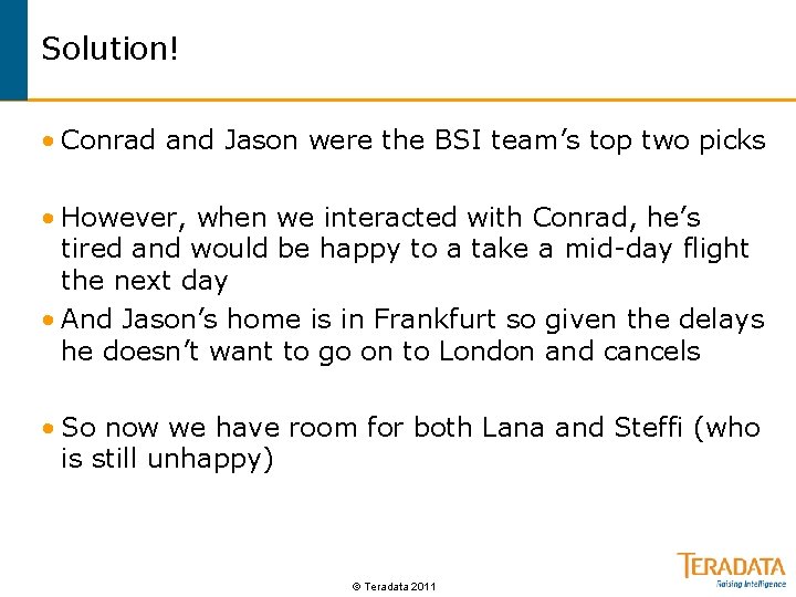 Solution! • Conrad and Jason were the BSI team’s top two picks • However,