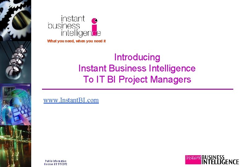 What you need, when you need it Introducing Instant Business Intelligence To IT BI
