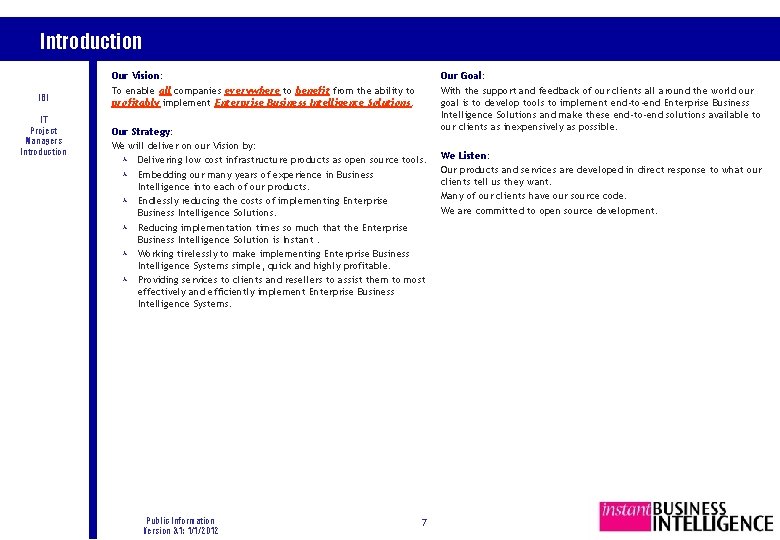 Introduction IBI IT Project Managers Introduction Our Vision: To enable all companies everywhere to