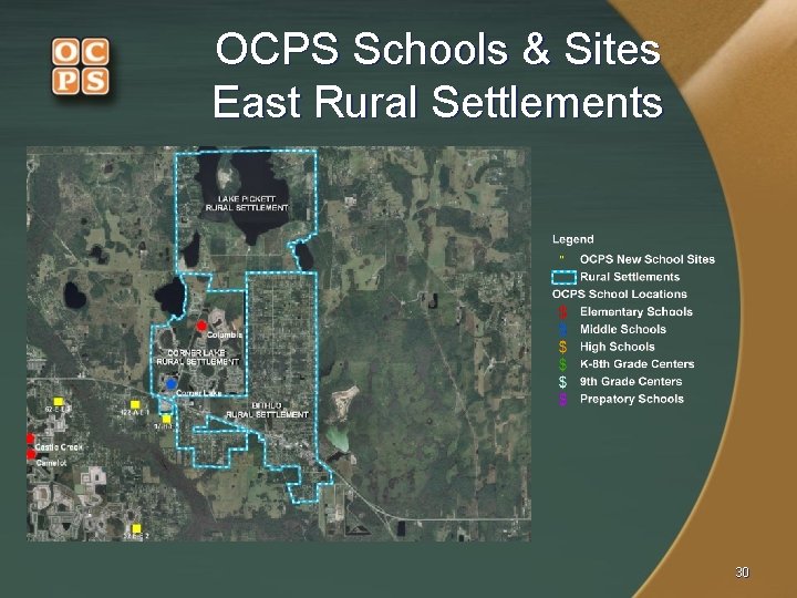 OCPS Schools & Sites East Rural Settlements 30 