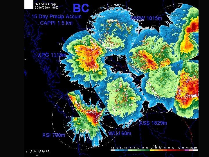 BC 15 Day Precip Accum CAPPI 1. 5 km WWW 1015 m XPG 1118