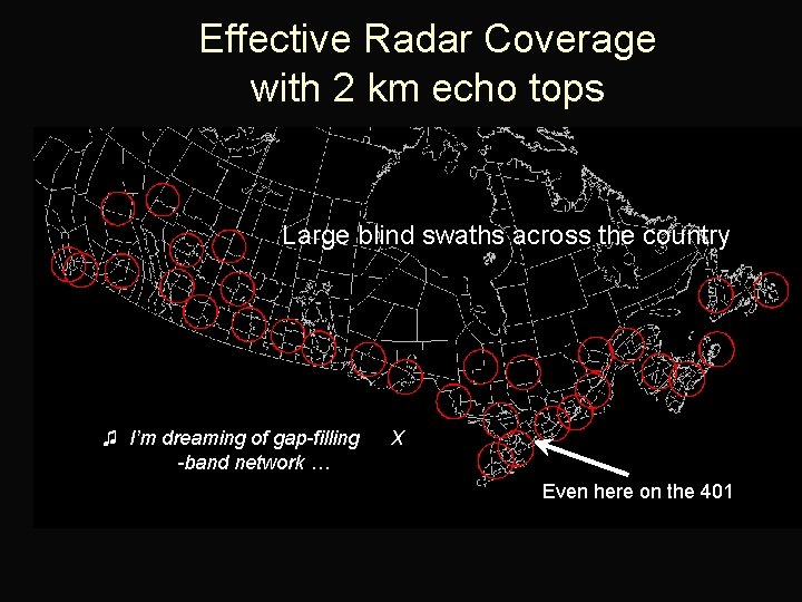 Effective Radar Coverage with 2 km echo tops Large blind swaths across the country