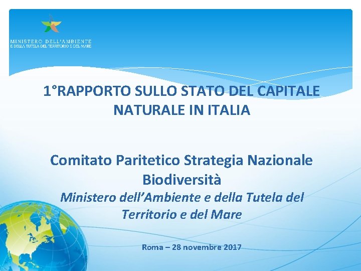 1°RAPPORTO SULLO STATO DEL CAPITALE NATURALE IN ITALIA Comitato Paritetico Strategia Nazionale Biodiversità Ministero