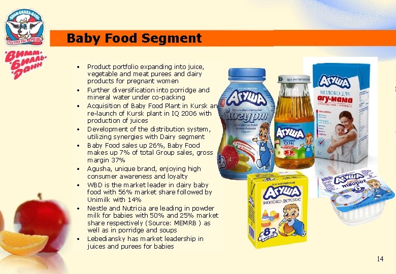 Baby Food Segment • • • Product portfolio expanding into juice, vegetable and meat