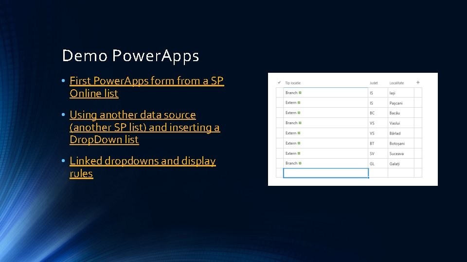 Demo Power. Apps • First Power. Apps form from a SP Online list •
