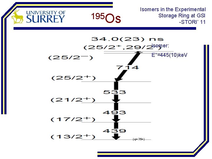 195 Os Isomers in the Experimental Storage Ring at GSI -STORI’ 11 isomer: E*=445(10)ke.