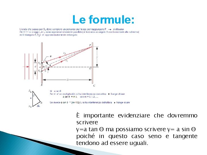 Le formule: È importante evidenziare che dovremmo scrivere y=a tan Ɵ ma possiamo scrivere