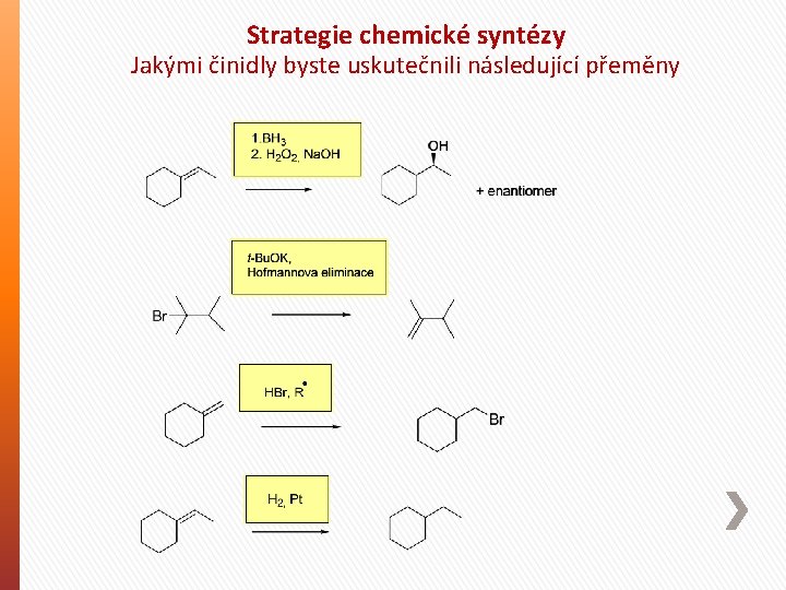 Strategie chemické syntézy Jakými činidly byste uskutečnili následující přeměny 