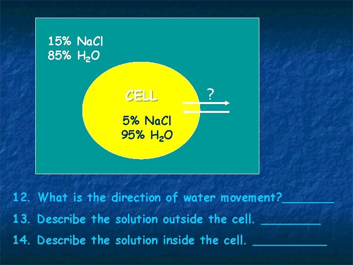 15% Na. Cl 85% H 2 O CELL ? 5% Na. Cl 95% H 15% Na. Cl 85% H 2 O CELL ? 5% Na. Cl 95% H