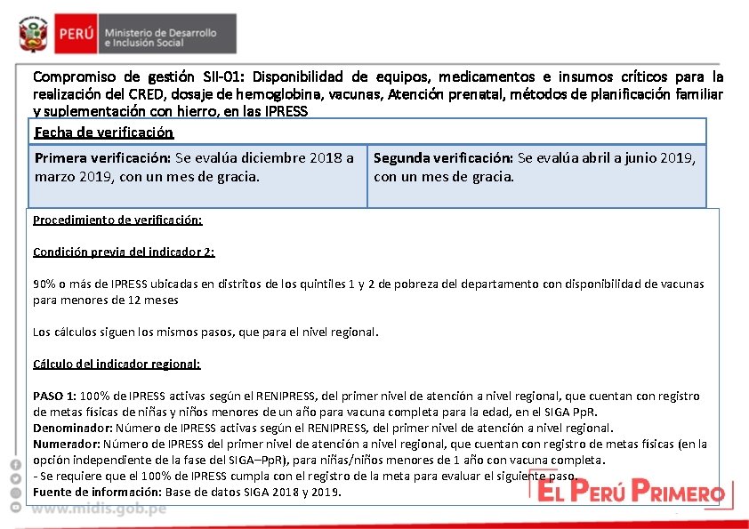 Compromiso de gestión SII-01: Disponibilidad de equipos, medicamentos e insumos críticos para la realización