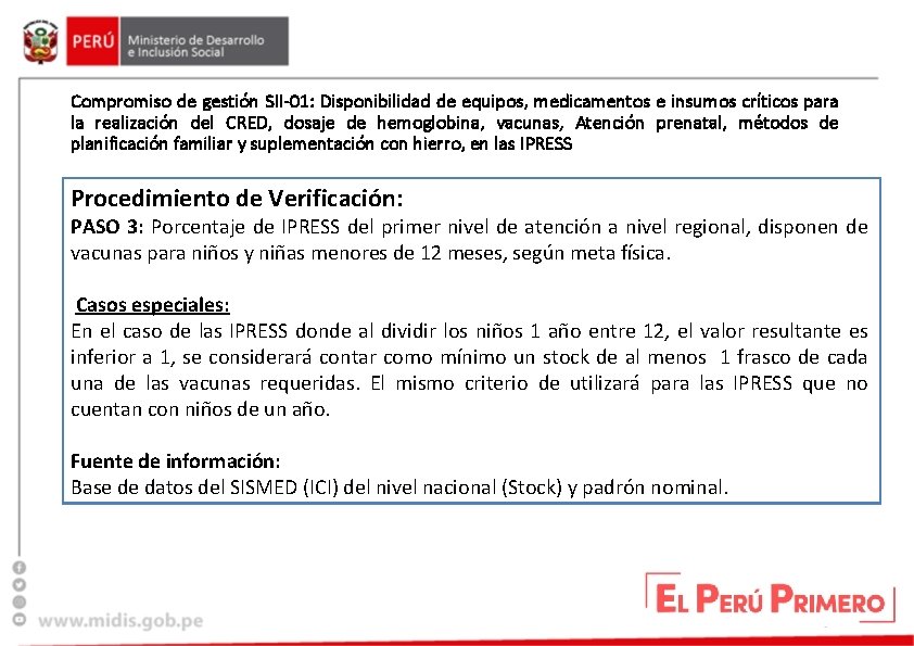 Compromiso de gestión SII-01: Disponibilidad de equipos, medicamentos e insumos críticos para la realización