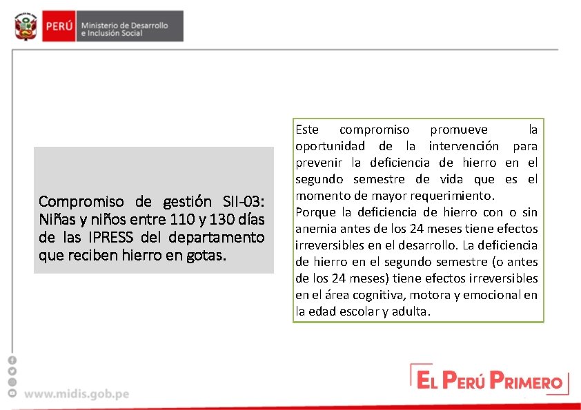 Compromiso de gestión SII-03: Niñas y niños entre 110 y 130 días de las