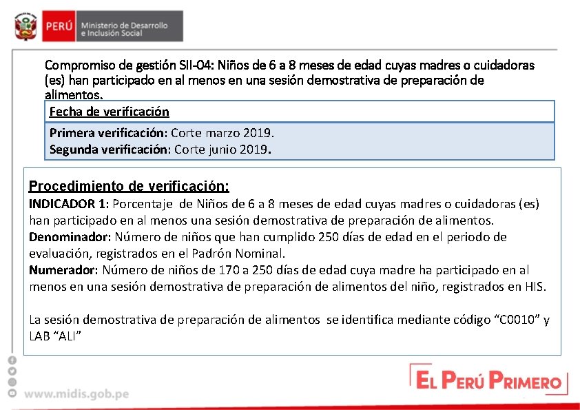 Compromiso de gestión SII-04: Niños de 6 a 8 meses de edad cuyas madres