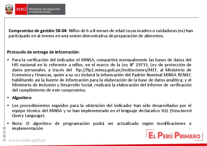 Compromiso de gestión SII-04: Niños de 6 a 8 meses de edad cuyas madres