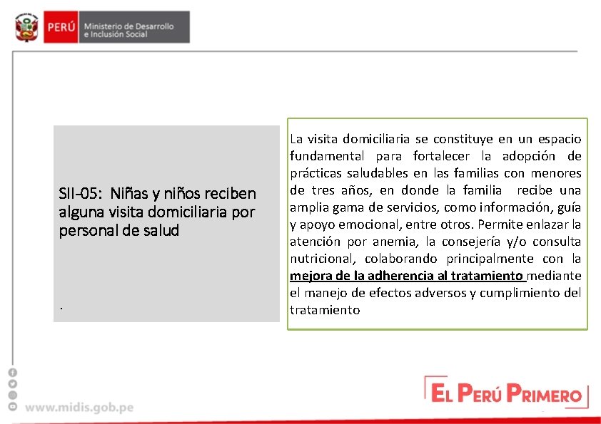 SII-05: Niñas y niños reciben alguna visita domiciliaria por personal de salud . La