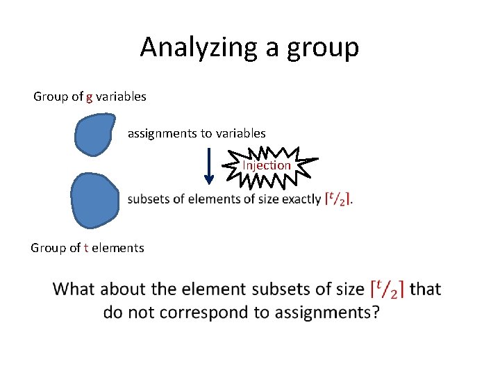 Analyzing a group Group of g variables assignments to variables Injection Group of t