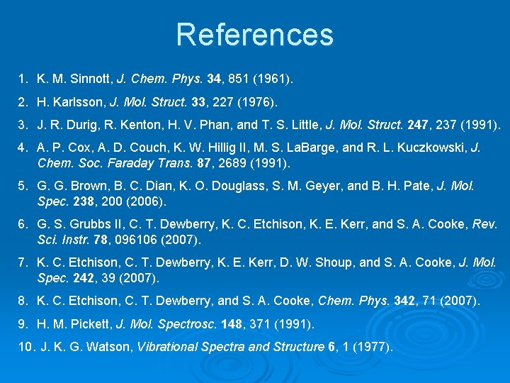 References 1. K. M. Sinnott, J. Chem. Phys. 34, 851 (1961). 2. H. Karlsson,