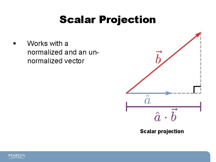 Scalar Projection § Works with a normalized an unnormalized vector Scalar projection 