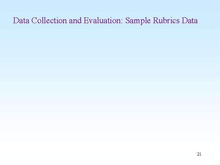 Data Collection and Evaluation: Sample Rubrics Data 21 