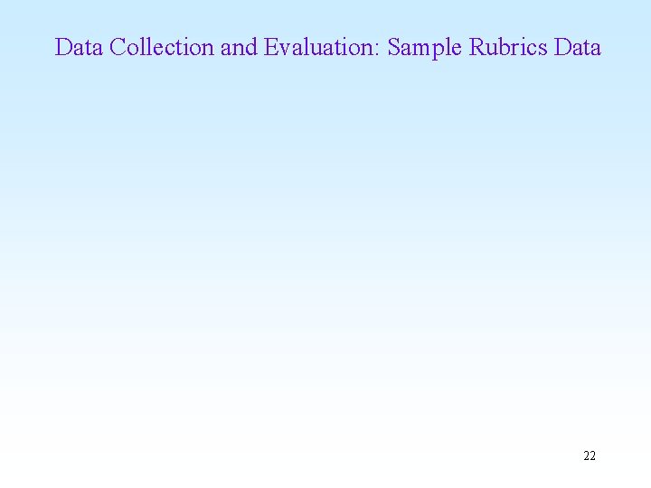 Data Collection and Evaluation: Sample Rubrics Data 22 
