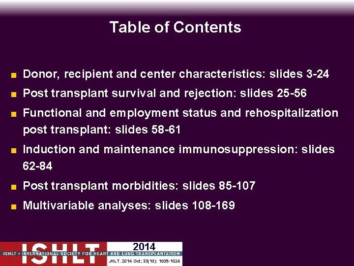 Table of Contents < Donor, recipient and center characteristics: slides 3 -24 < Post