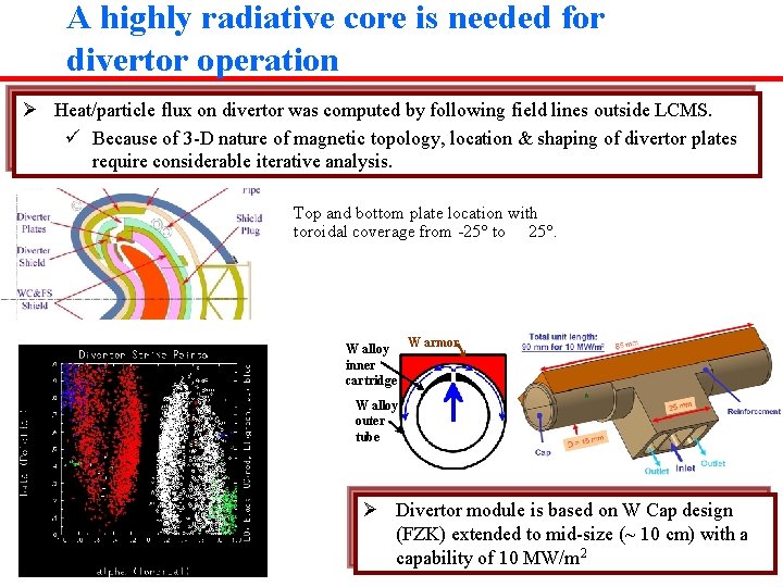 A highly radiative core is needed for divertor operation Ø Heat/particle flux on divertor A highly radiative core is needed for divertor operation Ø Heat/particle flux on divertor