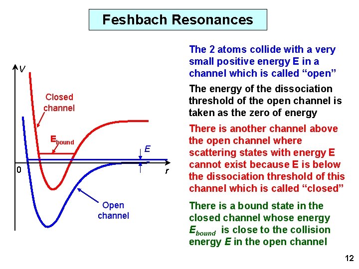 Feshbach Resonances The 2 atoms collide with a very small positive energy E in