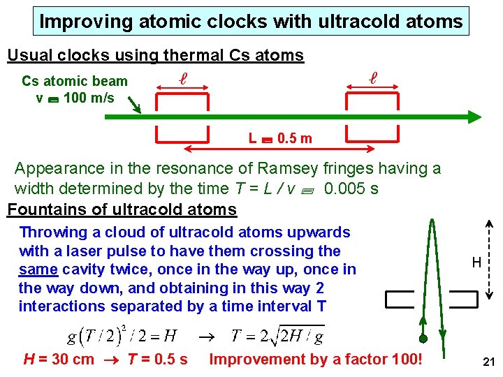 Improving atomic clocks with ultracold atoms Usual clocks using thermal Cs atoms Cs atomic
