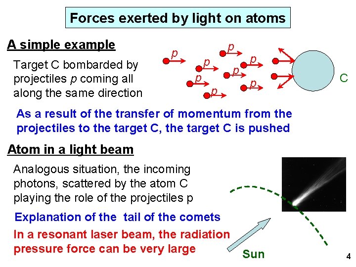 Forces exerted by light on atoms A simple example Target C bombarded by projectiles