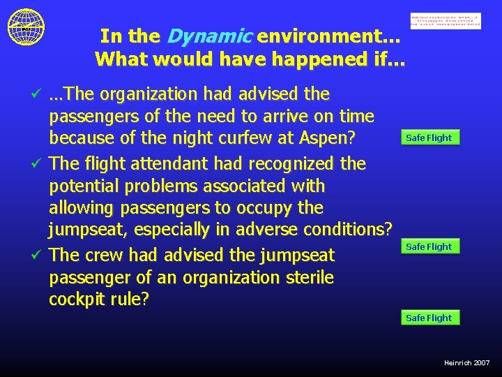 In the Dynamic environment… What would have happened if… …The organization had advised the