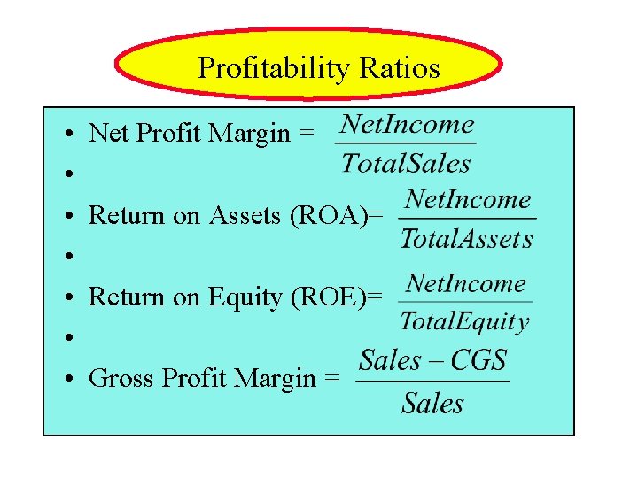 Profitability Ratios • • Net Profit Margin = Return on Assets (ROA)= Return on