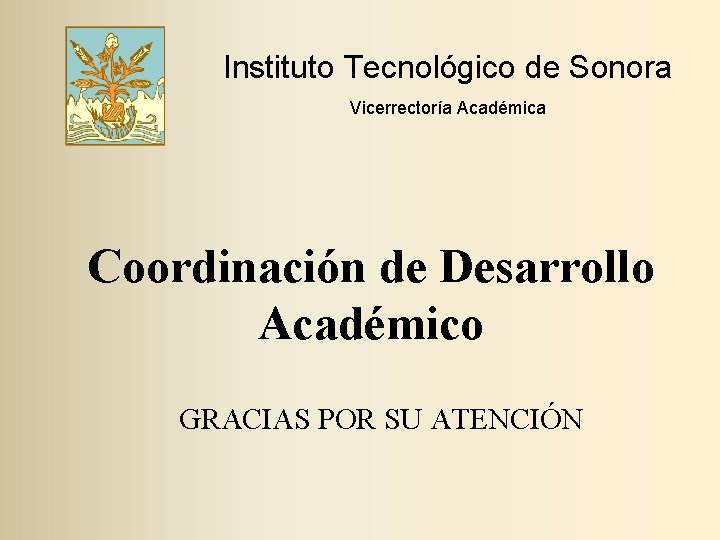 Instituto Tecnológico de Sonora Vicerrectoría Académica Coordinación de Desarrollo Académico GRACIAS POR SU ATENCIÓN
